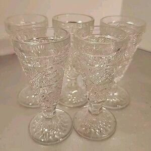 Indiana Cordial Glass Pattern #82, Star/Band Design, Set Of 5, 3-3/8" Tall